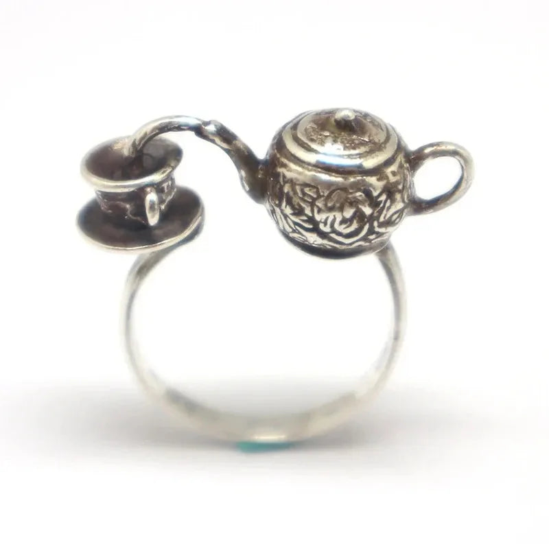 Personalised Creative Teapot Men's & Women's Tea Cup Ring Fashion Novelty Teapot Pouring Ring Holiday Party Jewelry Accessories