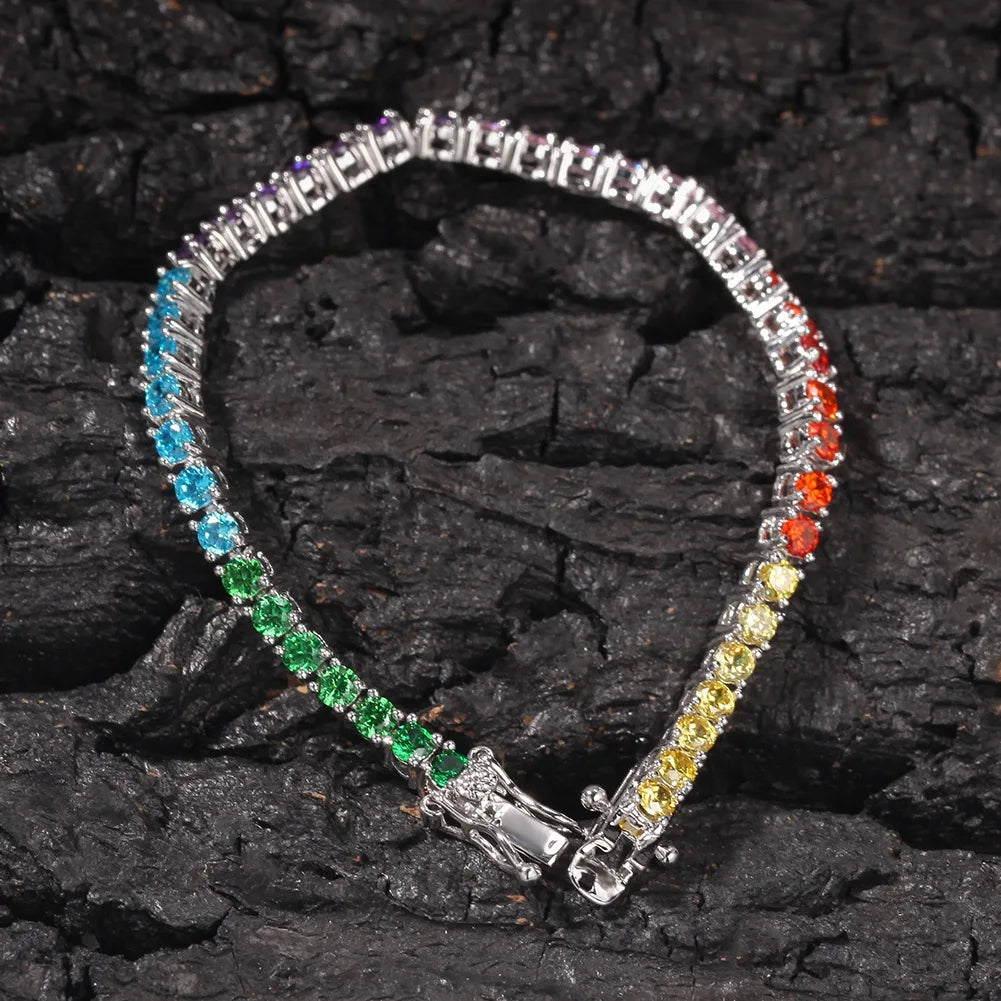 Pure Silver Rainbow Tennis Bracelet Pave 3.5MM Bling Rainbow Zircon 18K Gold Plated Beautiful Real 925 Fashion Exquisite Jewelry
