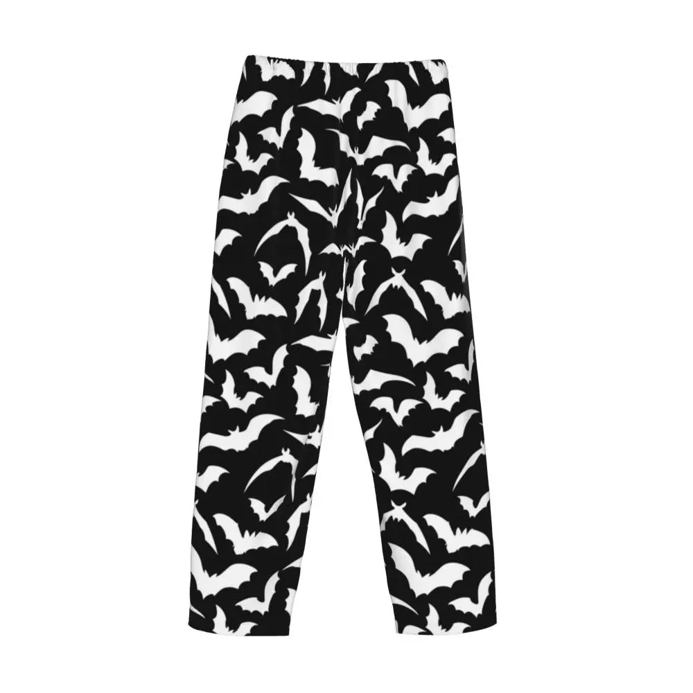 Custom Cute Spooky Halloween Bats Black And Purple Pajama Pants for Men Lounge Sleep Drawstring Sleepwear Bottoms with Pockets