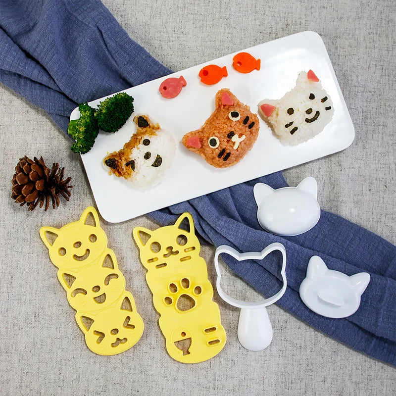 1 Set Lovely Smile Cat Sushi Rice Mold Decor Cutter Sandwich Creative DIY Tool Rice Ball Christmas Tree Halloween Pumpkin Molds