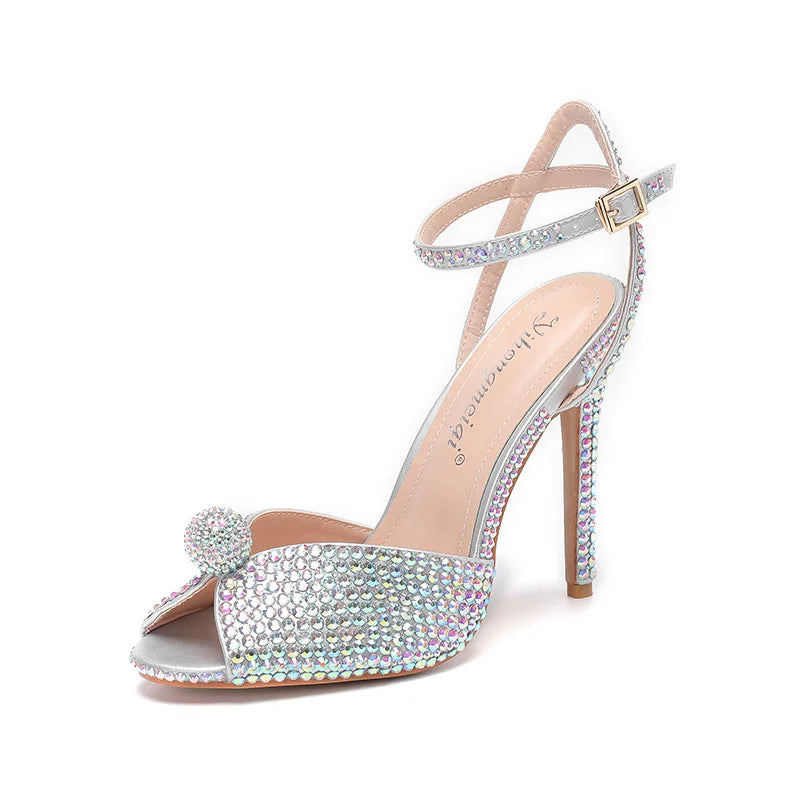 Fashion High Quality Wedding Shoes Women Pearls Studs Luxury Peep Toe White High Heels Buckle Designer Woman Sandal 43 Zapatos