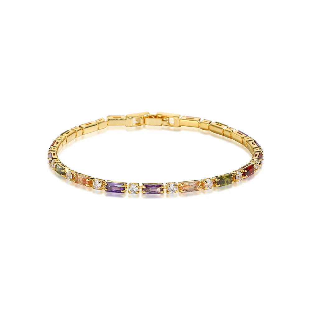 2022 New Rainbow Crystal Tennis Bracelets For Women Bracelet Set 18K Gold Silver Colorful Zirconia Femme Bridal Wedding Jewelry