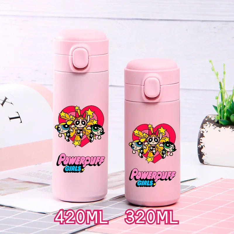 320ml/420ml The Powerpuff Girls Portable Large Capacity Sport Water Bottle Children Drinking Cup Thermal Stainless Steel