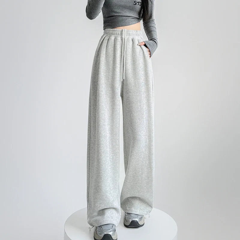 Black Gray High Waist Sweatpants Women Spring Autumn Elastic Waisted Wide Leg Trousers Woman Comfort Straight Loose Sport Pants