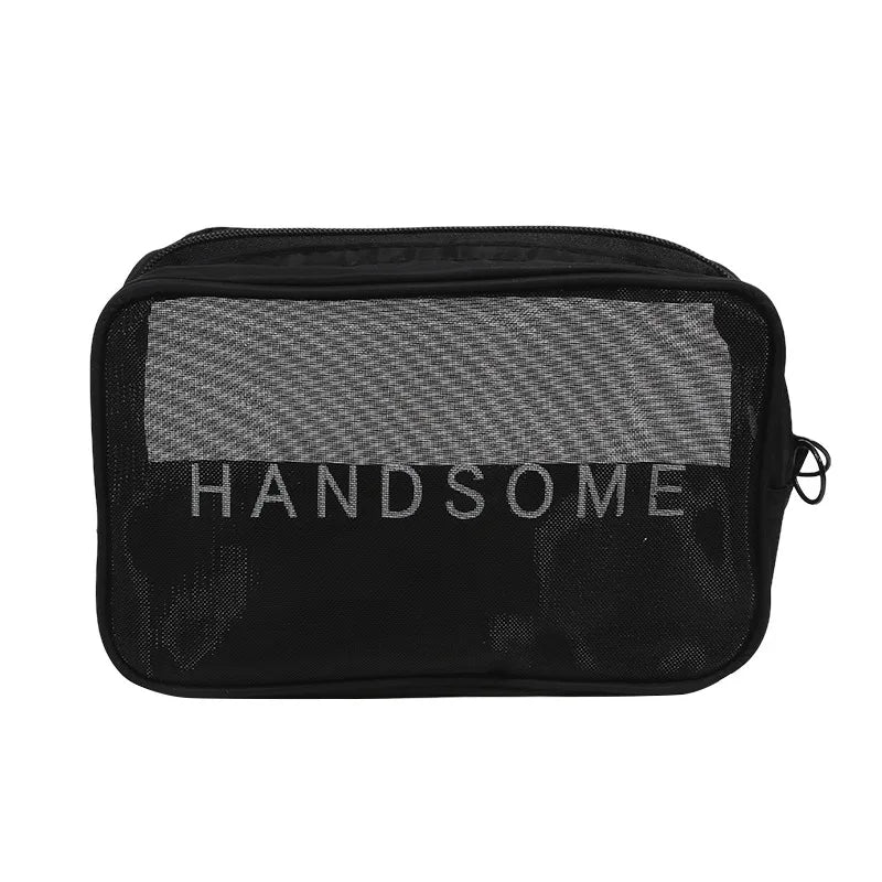 Transparent Mesh Makeup Bag Women Travel Toiletry Wash Cosmetic Bag Storage Case Letter Printed Zipper Make Up Bags 3 Size