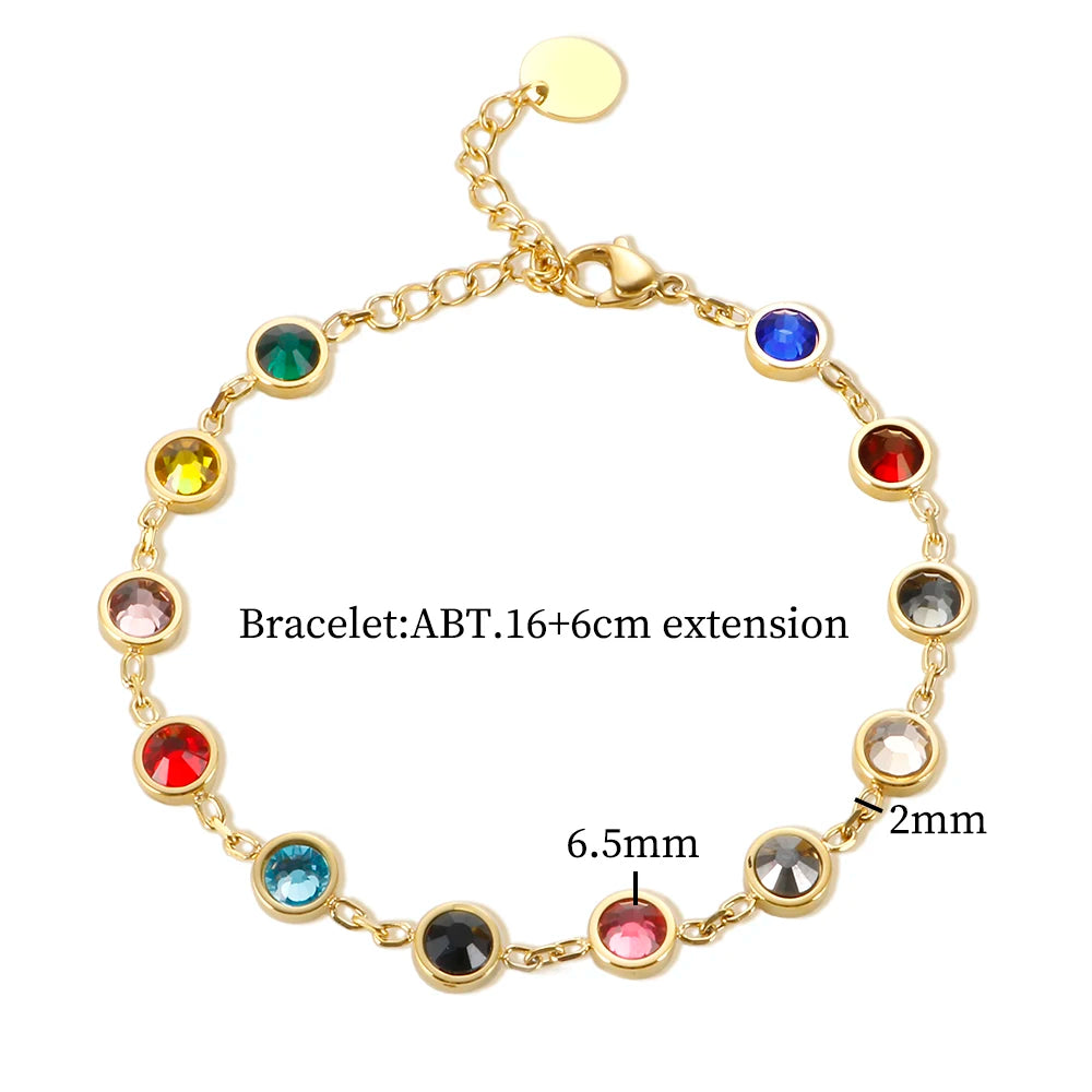 JINHUI Colorful Bejeweled Bangle Popularity TS Stainless Steel Bracelets for Women 12 Birthstones Rainbow Crystal Chain Jewelry