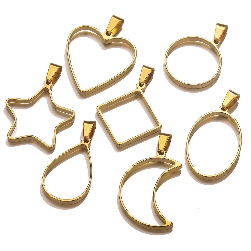 5pcs Stainless Steel Heart Square Silicone Mold Charm Frame Bezel Pendant Base Diy UV Resin Cameo Blanks Earrings Jewelry Making