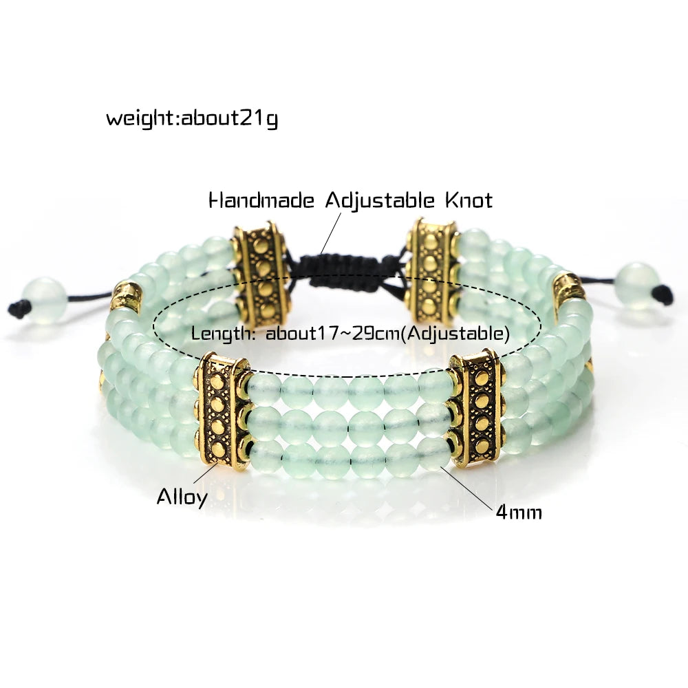 Natural Stone Beads Bracelet 4mm Malachite Black Lava Yoga Energy Hot Couple For Women Men Jewelry Braided Rope Knot Bangle Gift