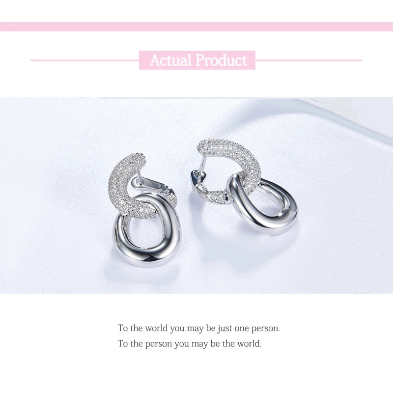925 Sterling Silver Luxury Clear Cubic Zircon Chain Drop Earrings Women Girls Engagement Party Fashion Jewelry Gift