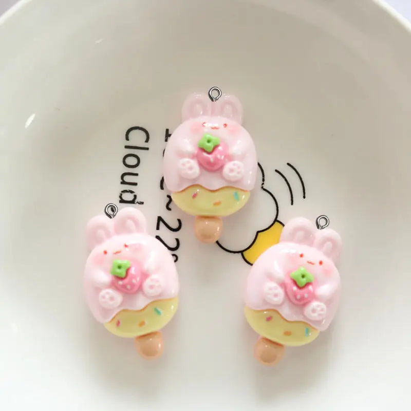 10Pcs Cute Cartoon Animal Cookies Resin Charms DIY Pendant Fun Earrings Necklace Jewelry Decor Kawaii Keychain Phone Craft Hook