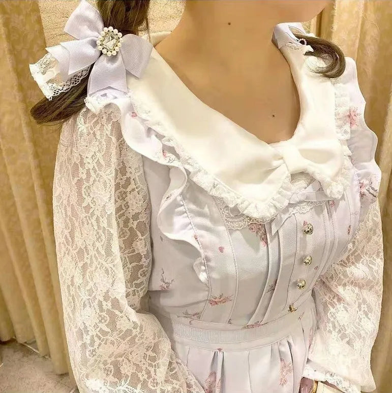 Japanese Sweet Cute Handmade Rhinestone Bow Hairpin Pearl Lace Hairclips Lolita Women Girls Side Clip Bag Pendant Handbag Charms