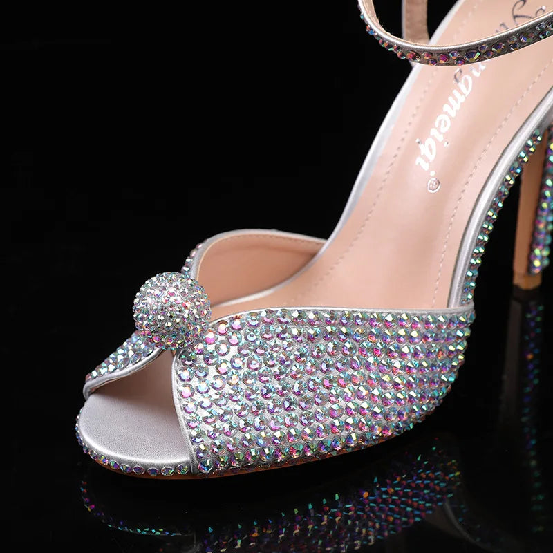 Fashion High Quality Wedding Shoes Women Pearls Studs Luxury Peep Toe White High Heels Buckle Designer Woman Sandal 43 Zapatos