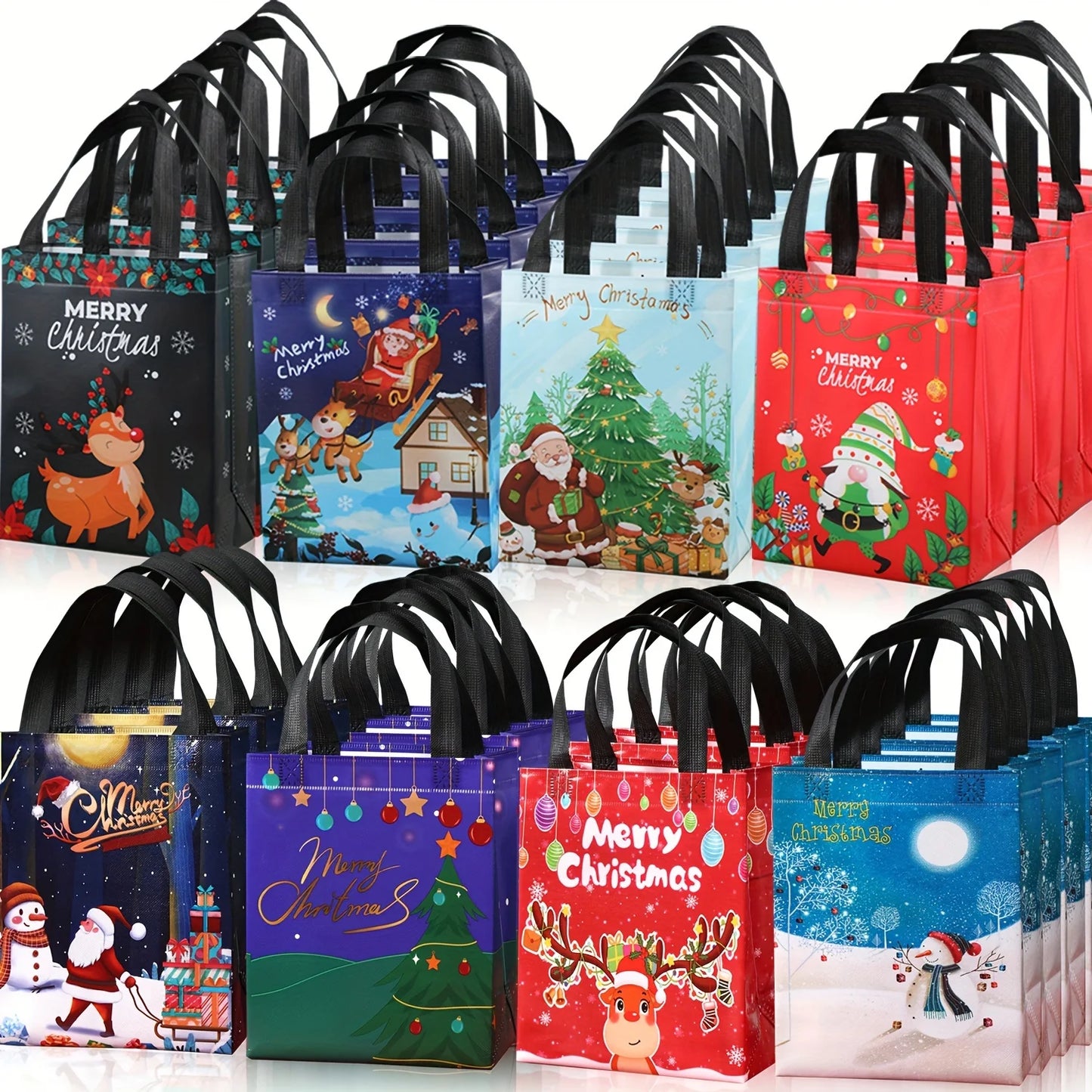 32 Medium Christmas Gift Bags with Handles, Reusable Non-Woven Fabric Christmas Shopping Bags,Holiday Party Supplies Decorations