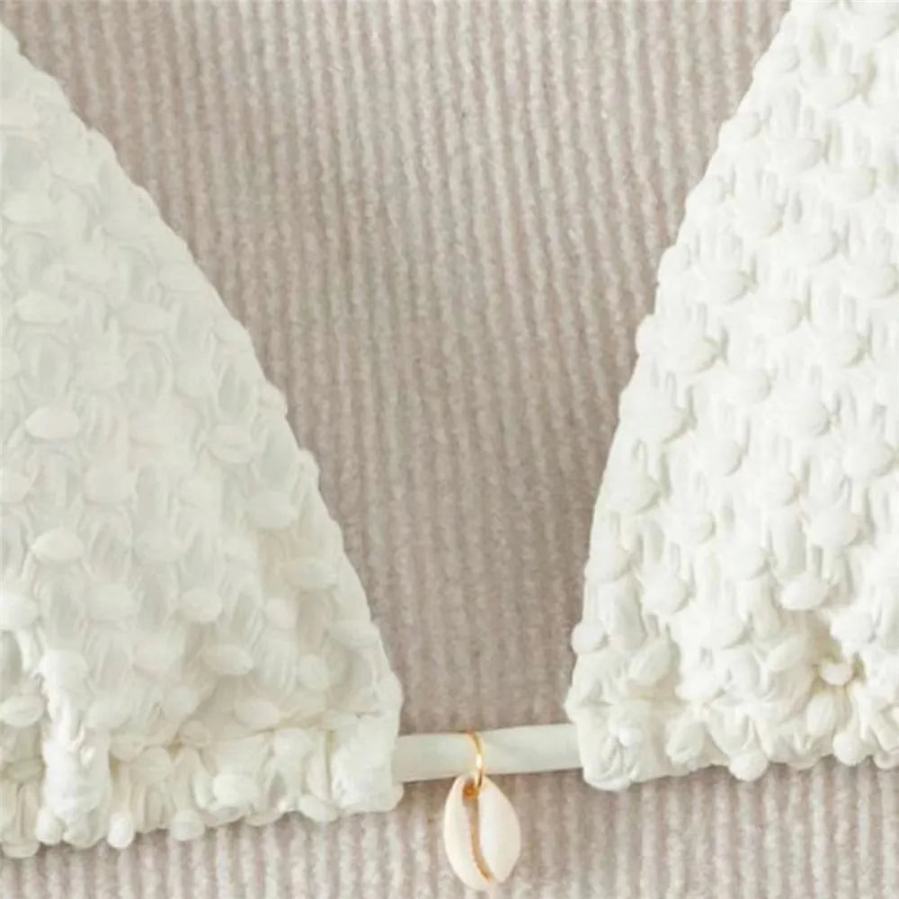 White String Micro Bikini Thong Sexy Swimsuit Women 2025 Shell Decorate Swimwear Bathing Suit Halter Triangle Bikinis Sets Mujer