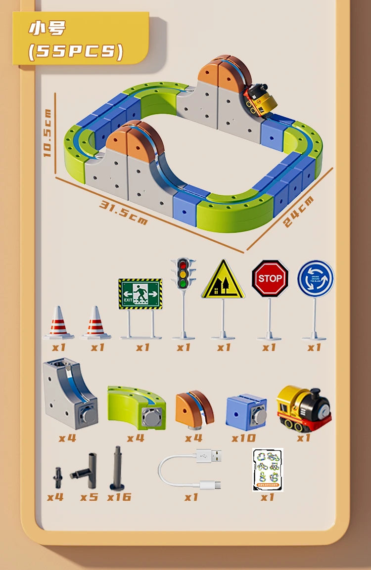 Magnetic Car STEM Racing Car Railtrack Set 2025 - Montessori Motorized Train & Gravity Maze Toy, Christmas Gift for Kids