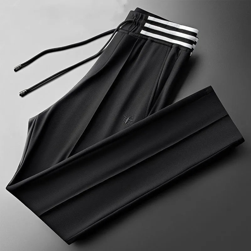 High end fashionable embroidered striped casual men's pants for the summer of 2024 new waffle ice silk comfortable sports pants