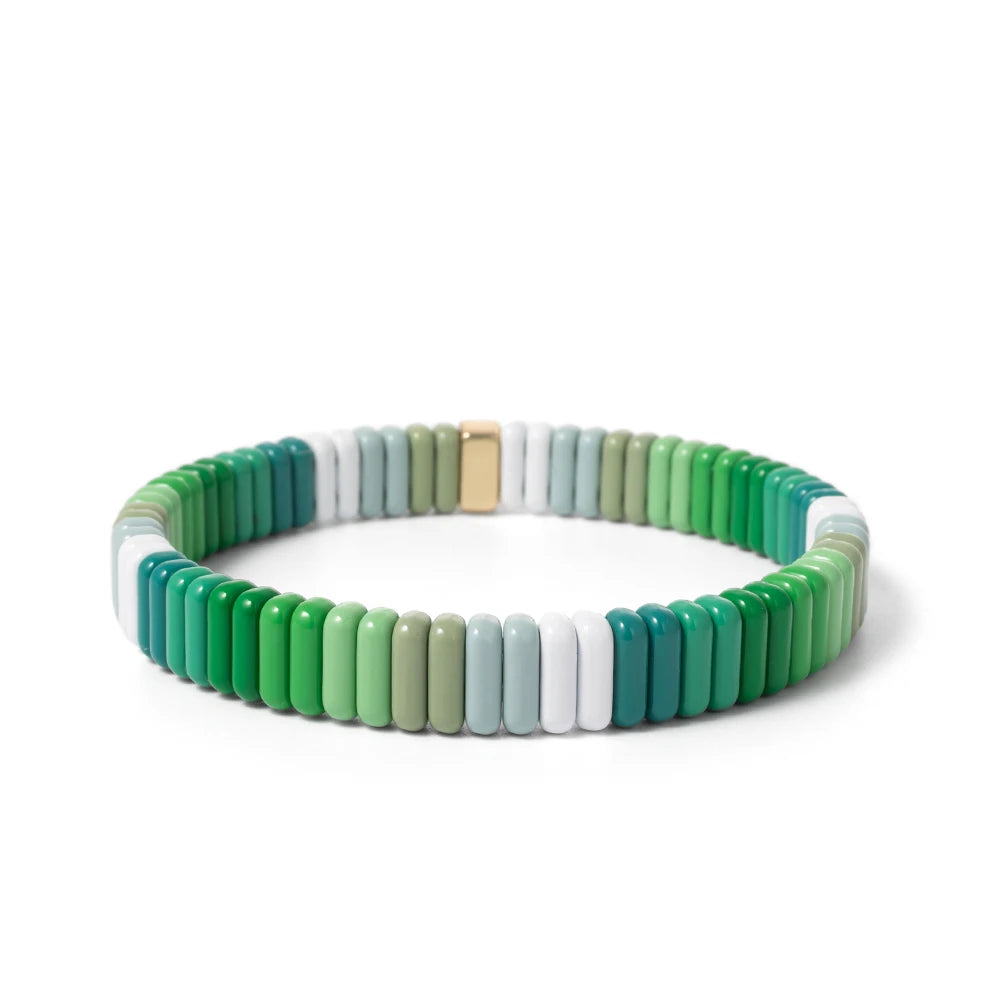 2024 New Design Elatic Rainbow Bracelets For Women 2X8MM Rectangle Beads Bracelets Bohemian Metal Bangle Colorful Jewelry