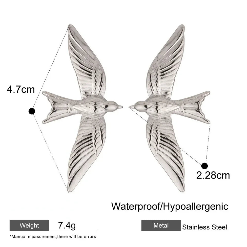 Stainless Steel 18k Gold Plated Vintage Stereoscopic Bird Shaped Earrings for Women Waterproof Fashion Charm Jewelry Party