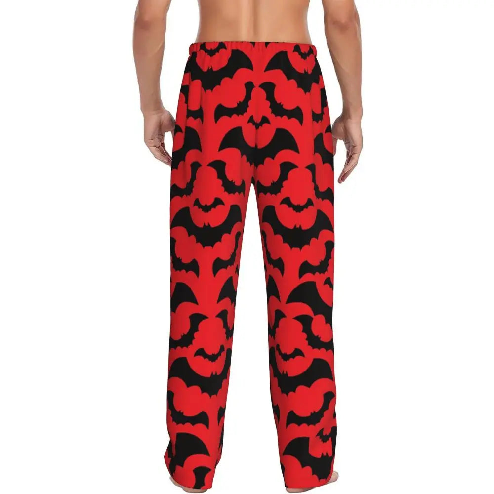 Custom Cute Spooky Halloween Bats Black And Purple Pajama Pants for Men Lounge Sleep Drawstring Sleepwear Bottoms with Pockets
