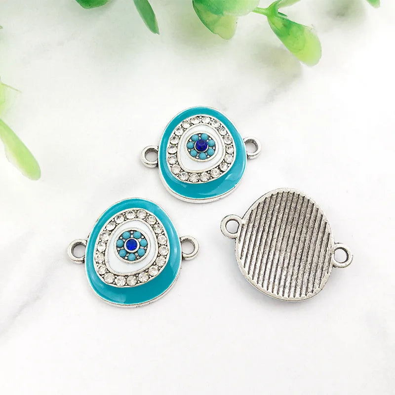 KC 2 Holes Connector Rhinestone Evil Eye Charm For Jewelry Making DIY Bracelet Necklace Bangle Accessories Supplies Wholesale