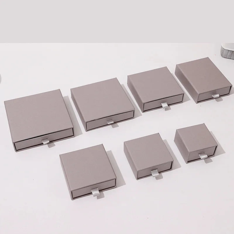 10 Bulk Luxury Hard Rigid Cardboard Sliding Jewellery Gift Box Beige Paper Drawer Jewelry Ring Stud Earring Packaging Boxes Case