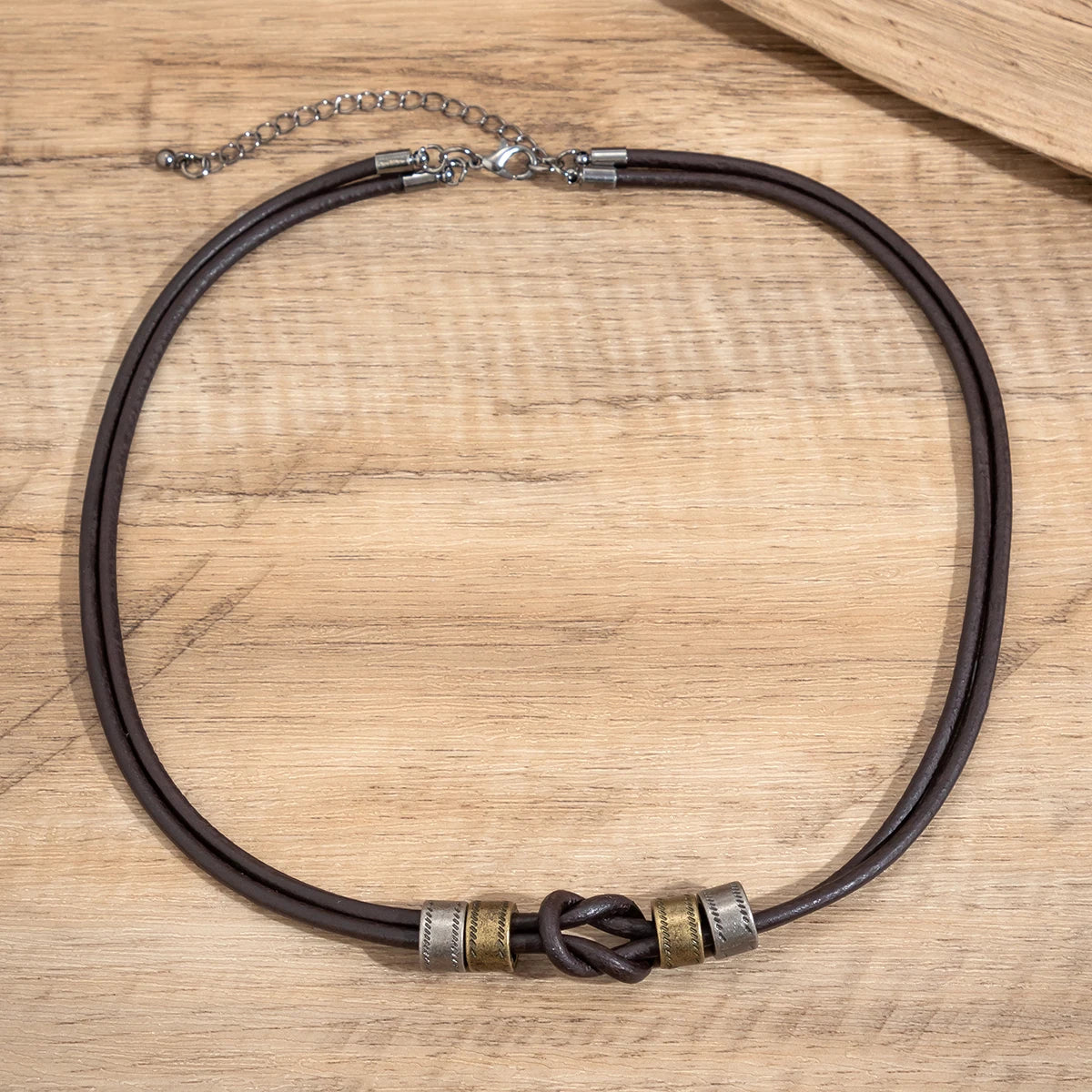 Vintage Pu Leather with Metal Beads Choker Necklace for Men Trendy Collar on the Neck Accessories 2023 Fashion Jewelry Male Gift