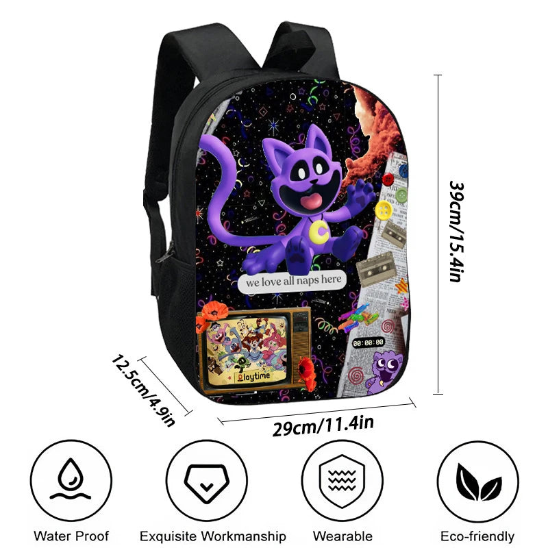 3pcs Set Smiling 3D Critters School Backpack with Pencil Bag Shoulder Bags Large Capacity Cartoon Amine Game Child Backpack