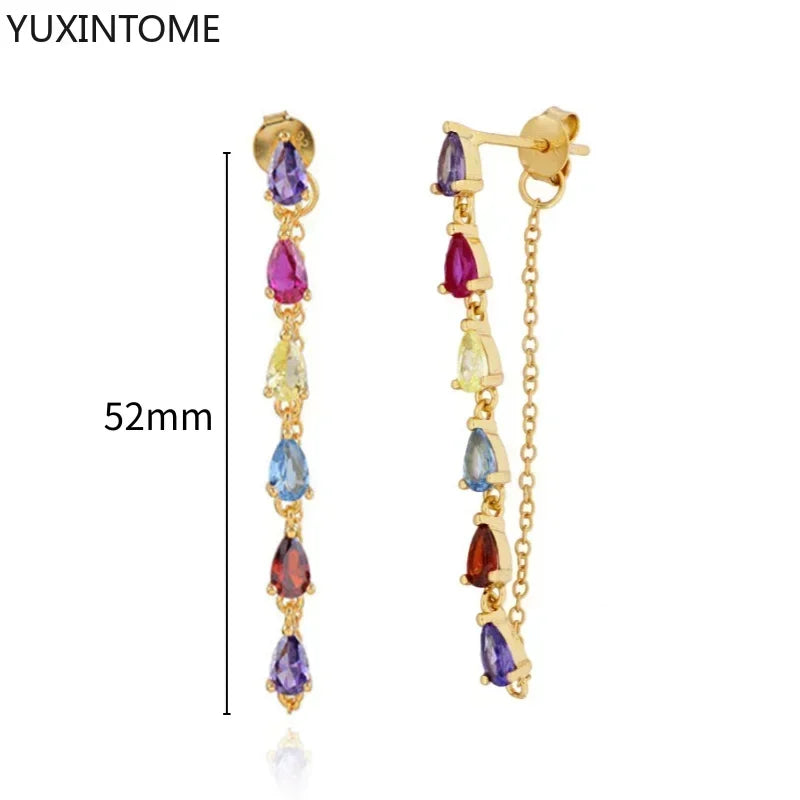 Colorful Crystal Earrings 925 Sterling Silver Ear Needle Stud Earrings for Women Cross Dangle Earrings Party Wedding Jewelry