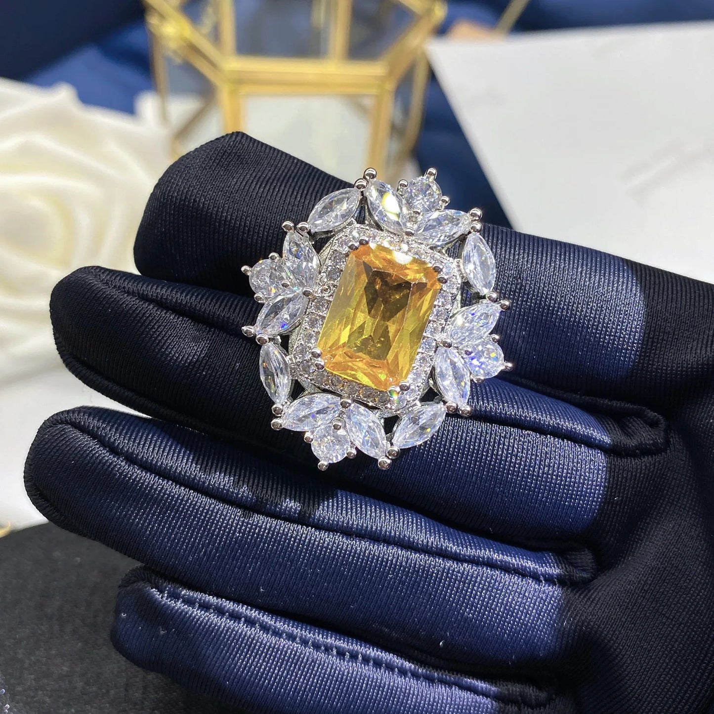 Women Canary tourmaline water drop gemstone necklace plated with 18K gold Farah crown zircon ring