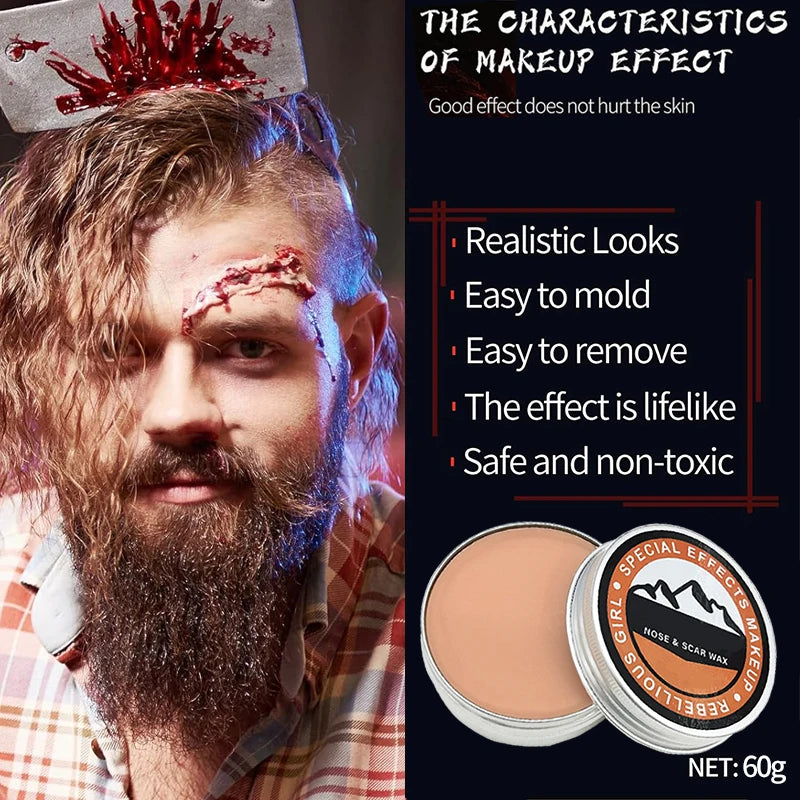 60g Scar Wax for Special Effects Makeup,Realistic Fake Scars & Wounds,Easy to Shape & Blend,SFX Cosplay Halloween & Theater