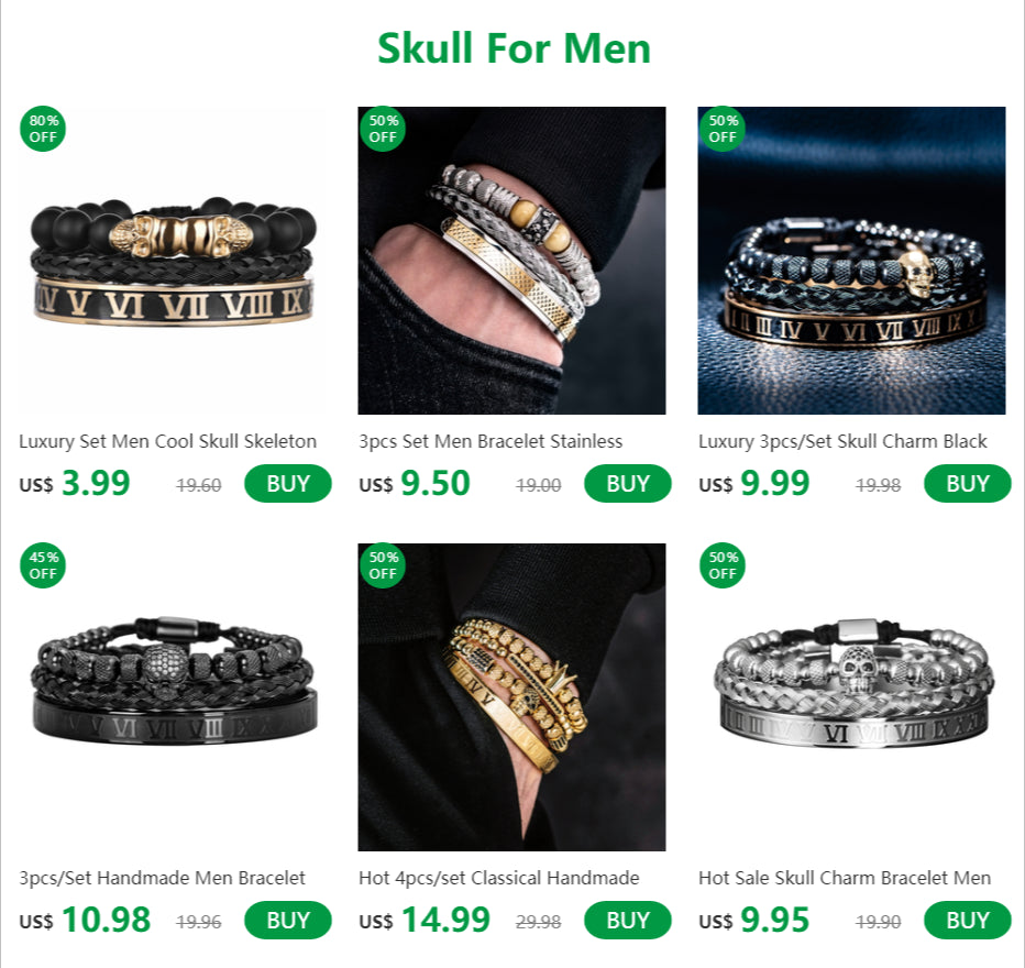 3pcs Set Men Bracelet Stainless Steel Handmade Rope Bangles Men Skull Bracelets with Tigereye Natural Stone Gift Accessories