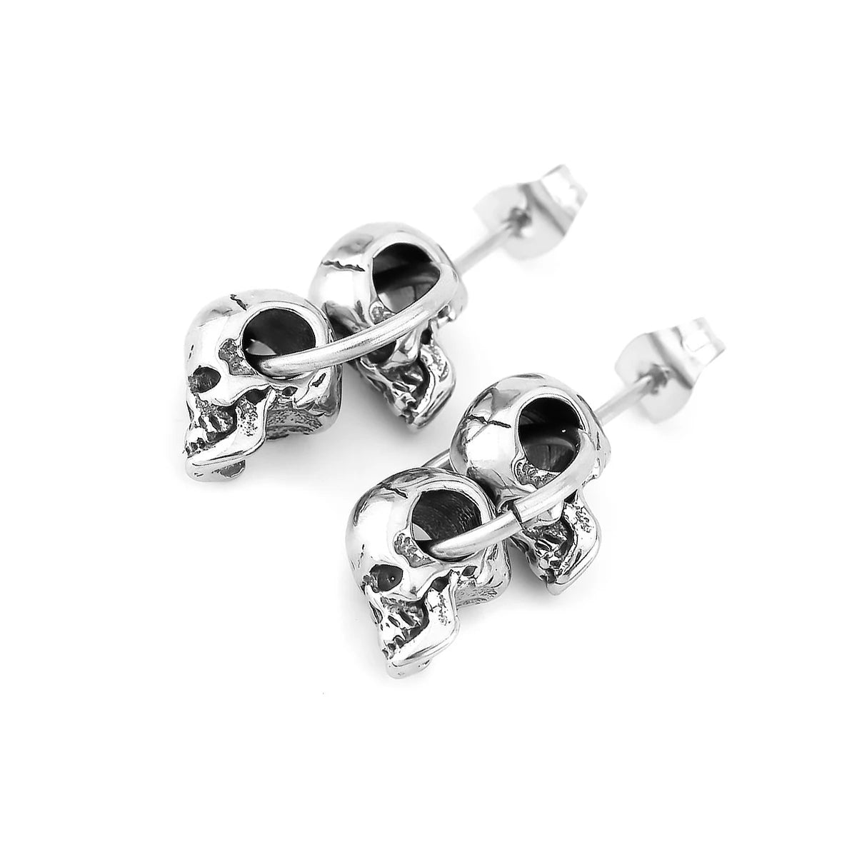 Neo-Gothic Double Skull Drop Earrings For Men and Women Hip Hop Street Style Stainless Steel Earrings Vintage Punk Jewelry Gift