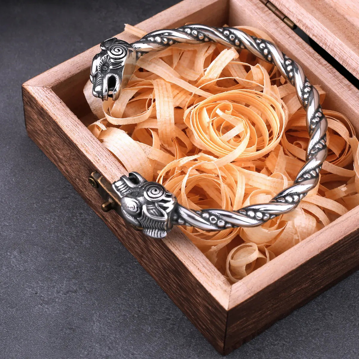 Stainless Steel Viking Goat Head Men's Cuff Bracelet Jewelry Strap Valknut Gift Bag Wooden Box One Piece Dropshipping