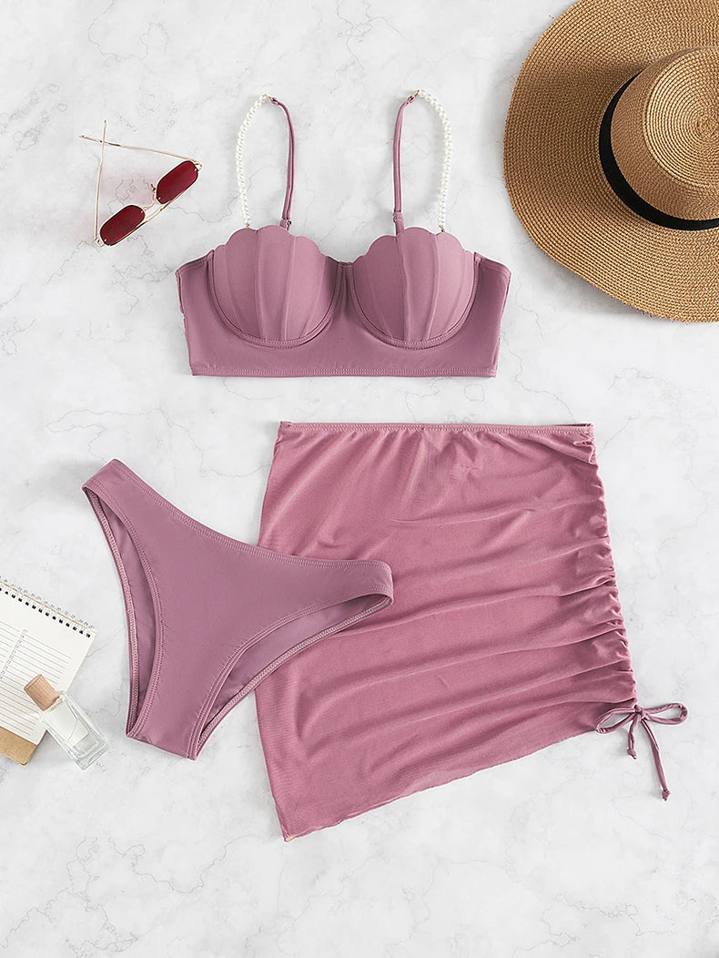 2025 3Pack Bikinis Beach Skirt Tunics for Beach Cover up Swimwear Crossed Back Swimsuit Mesh Bathing Suit Summer