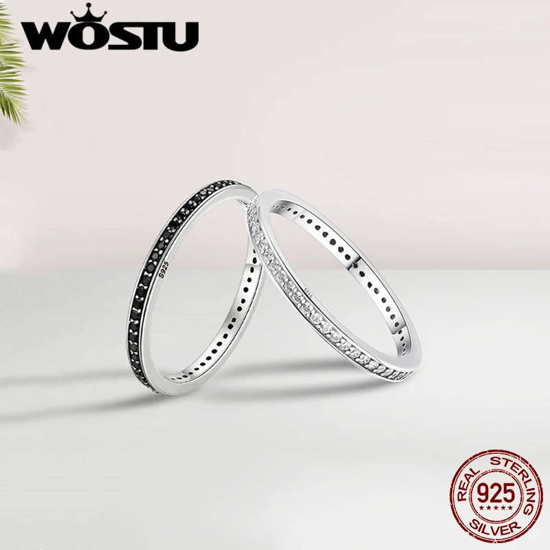 WOSTU European 925 Sterling Silver Simple Rings For Women Wedding Engagement Heart Rings With Zircon Original Female Jewelry