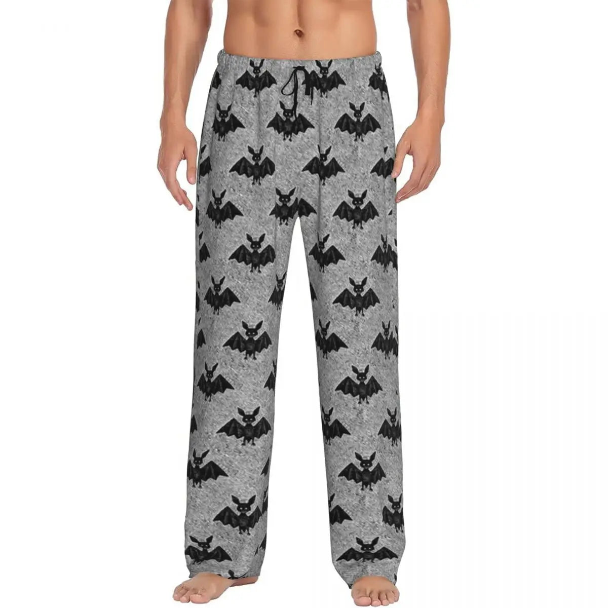 Custom Cute Spooky Halloween Bats Black And Purple Pajama Pants for Men Lounge Sleep Drawstring Sleepwear Bottoms with Pockets