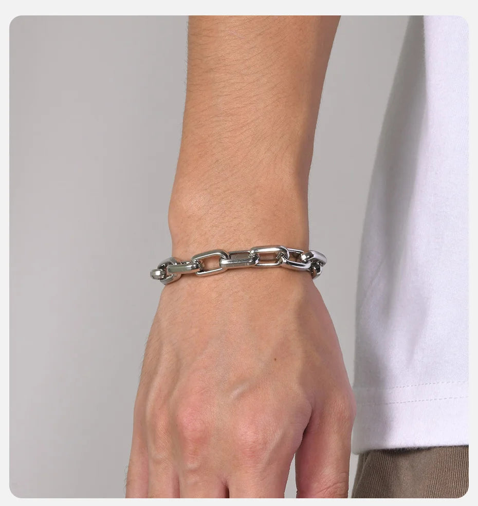 Vnox 9.2MM Rectangle Chain Stainless Steel Bracelets for Men Dad Papa BFF Valentine's Father's Day Birthday Gifts Jewelry