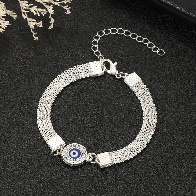 Lucky Silver Plated Blue Eye Evil Eye Bracelet for Women Men Bring Good Luck Bangle Party Adjustable Fashion Jewelry gift
