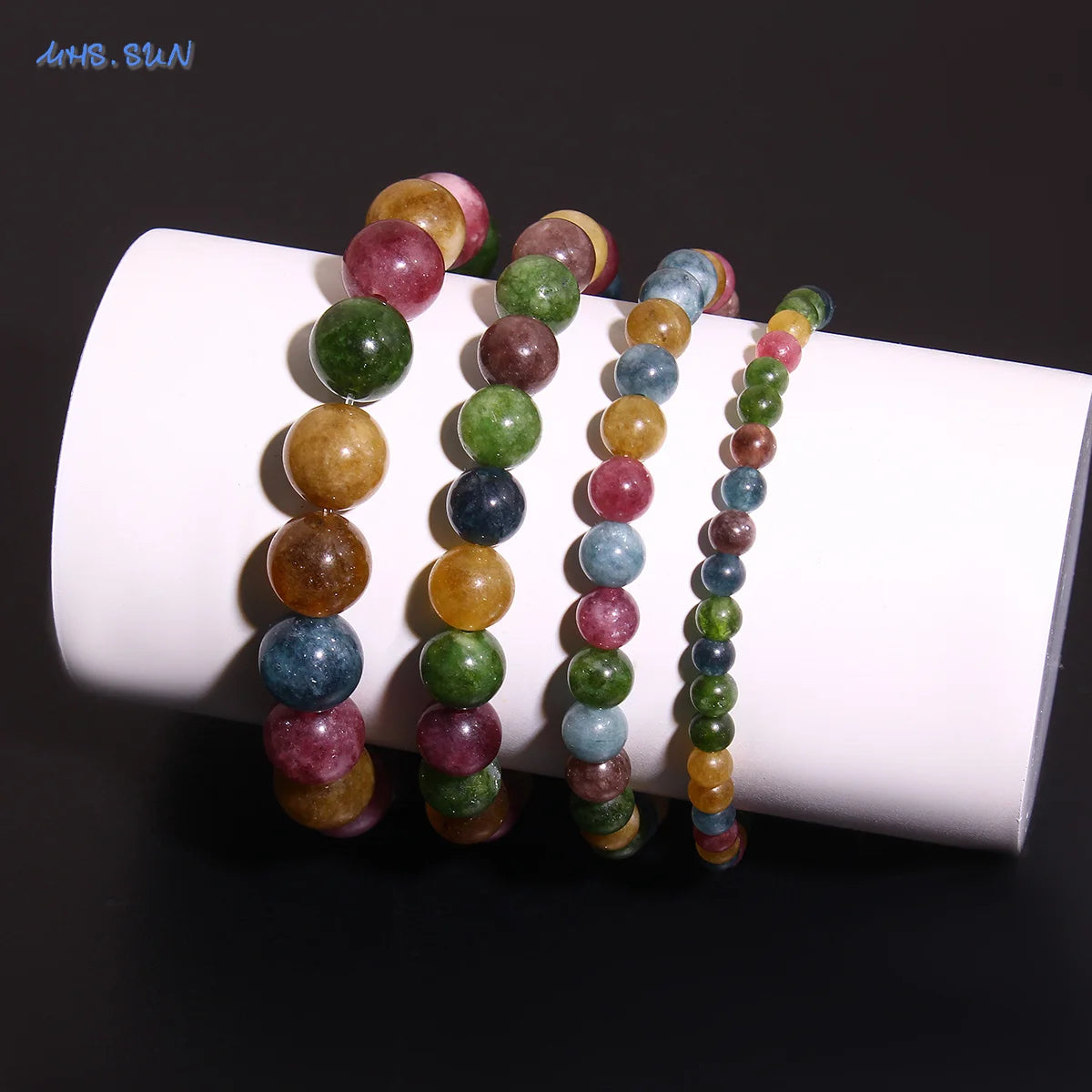 MHS.SUN Fashion Tourmaline Bracelet Colorful Natural Healing Energy Yoga Women Elastic Beaded Bracelet Jewelry Birthday Gifts