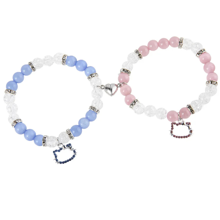 Cartoon Cat Spider Kitty Bracelets Matching Heart Magnetic Attract Charm Friendship Bracelets Gift for Couples Halloween Jewelry