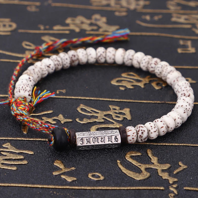 Handmade Tibetan Buddhism Six Words Mantra Bracelet Beaded Thread Rope Knot Amulet Prayer Beads Bracelets For Men Women Gift