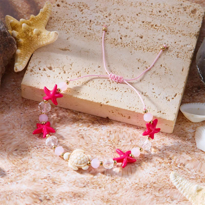 Bracelet Shell Bohemian Painted Shell Conch Starfish Beaded Bracelet For Women Anklet Beach Jewelry Gifts Handmade