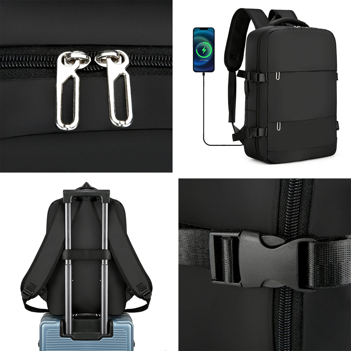Travel Waterproof Oxford Fabric Dry/Wet Multifunctional Backpack USB Port Shoe Compartment Trolley Sleeve for Gym/Trips Pockets
