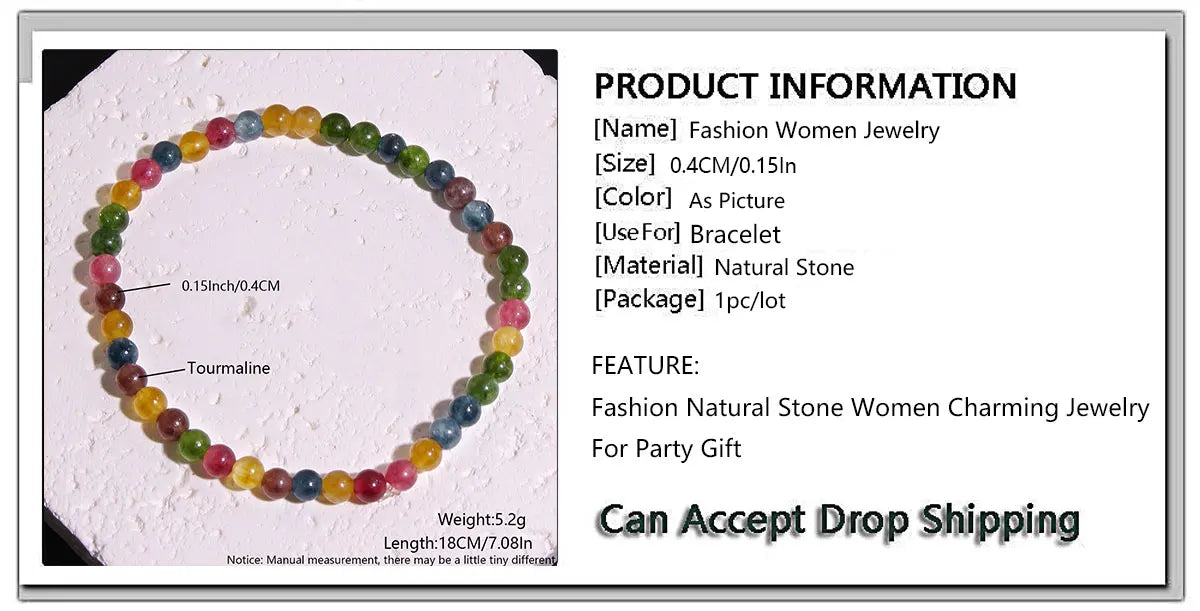 MHS.SUN Fashion Tourmaline Bracelet Colorful Natural Healing Energy Yoga Women Elastic Beaded Bracelet Jewelry Birthday Gifts