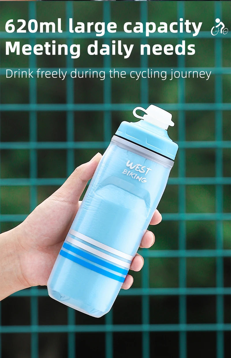 WEST BIKING 620ML Bicycle Bottle MTB Road Bike Water Bottle Outdoor Sports Plastic Drink Cycling Cold Insulation Water Bottle