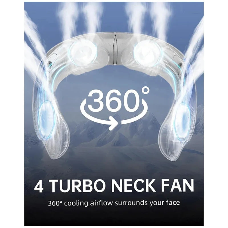 4000mAh Leafless Portable Neck Fan 3 Gears Adjustable Super Strong Wind Fast Cooling Multi-Function Digital Display Neck Fan 4