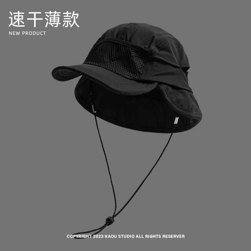 Japanese Outdoor Camping Sun Protection Bucket Hats Women Summer Thin Quick-drying Breathable Neck Protection Men's Caps
