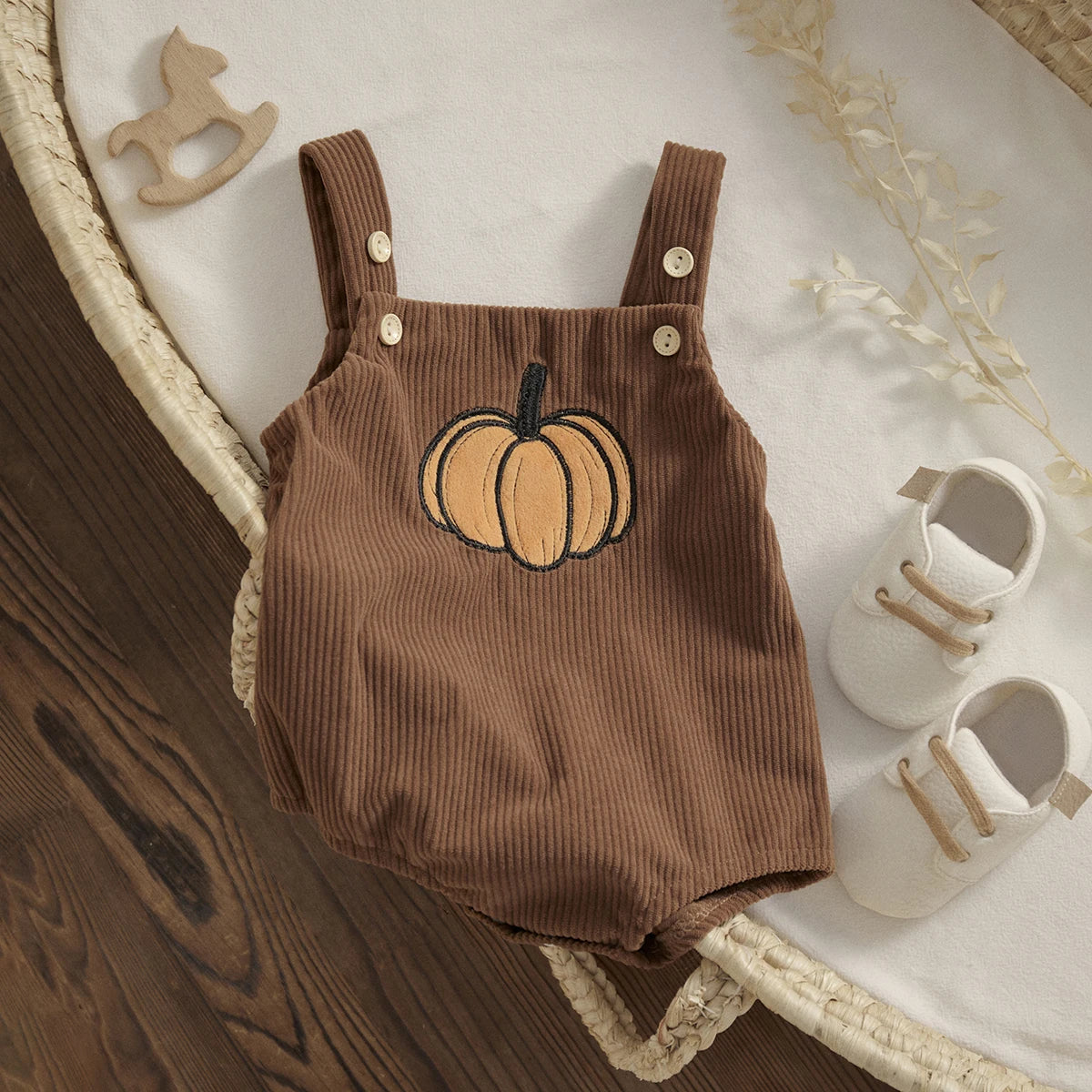 ma&baby 0-18M 1st Halloween Baby Costumes Newborn Infant Boy Girl Pumpkin Ghost Print Jumpsuit Corduroy Overalls