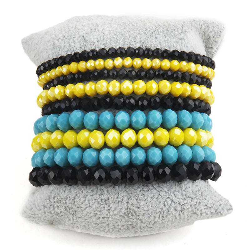 Fashion Designer Beaded Bracelet Set 9pc Glass Crystal Multi Stack Bracelets Set For Women Jewelry