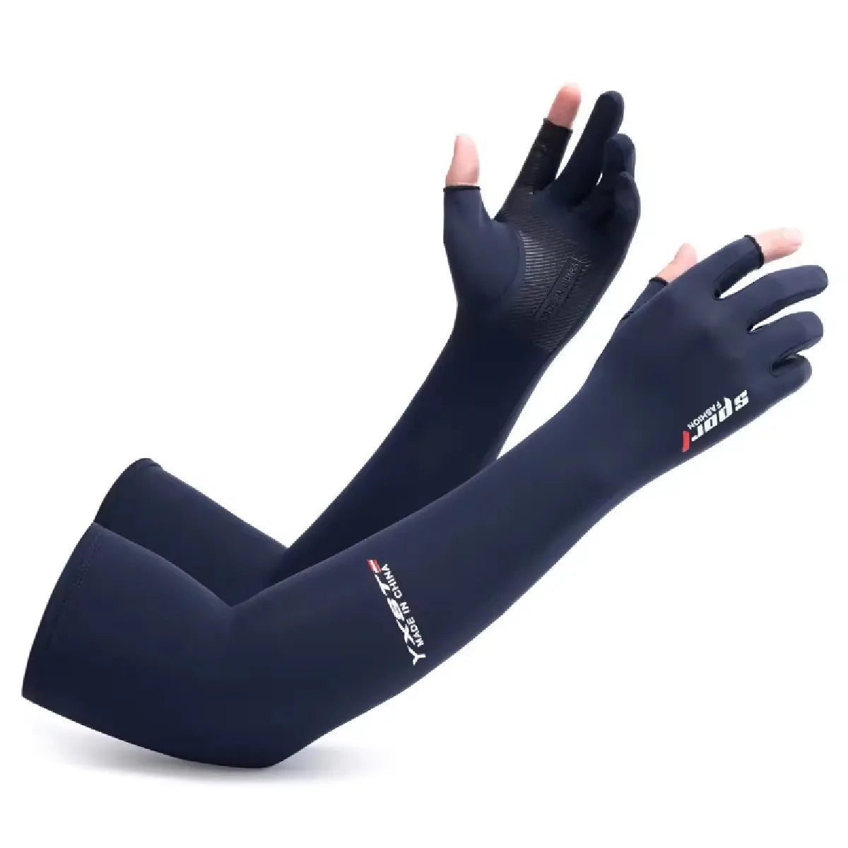 Ice Silk Sleeves Women Summer Sun Protection Men Fishing Cycling Breathable Two-Finger Non-Slip Gloves Arm Warmer Driving Sleeve